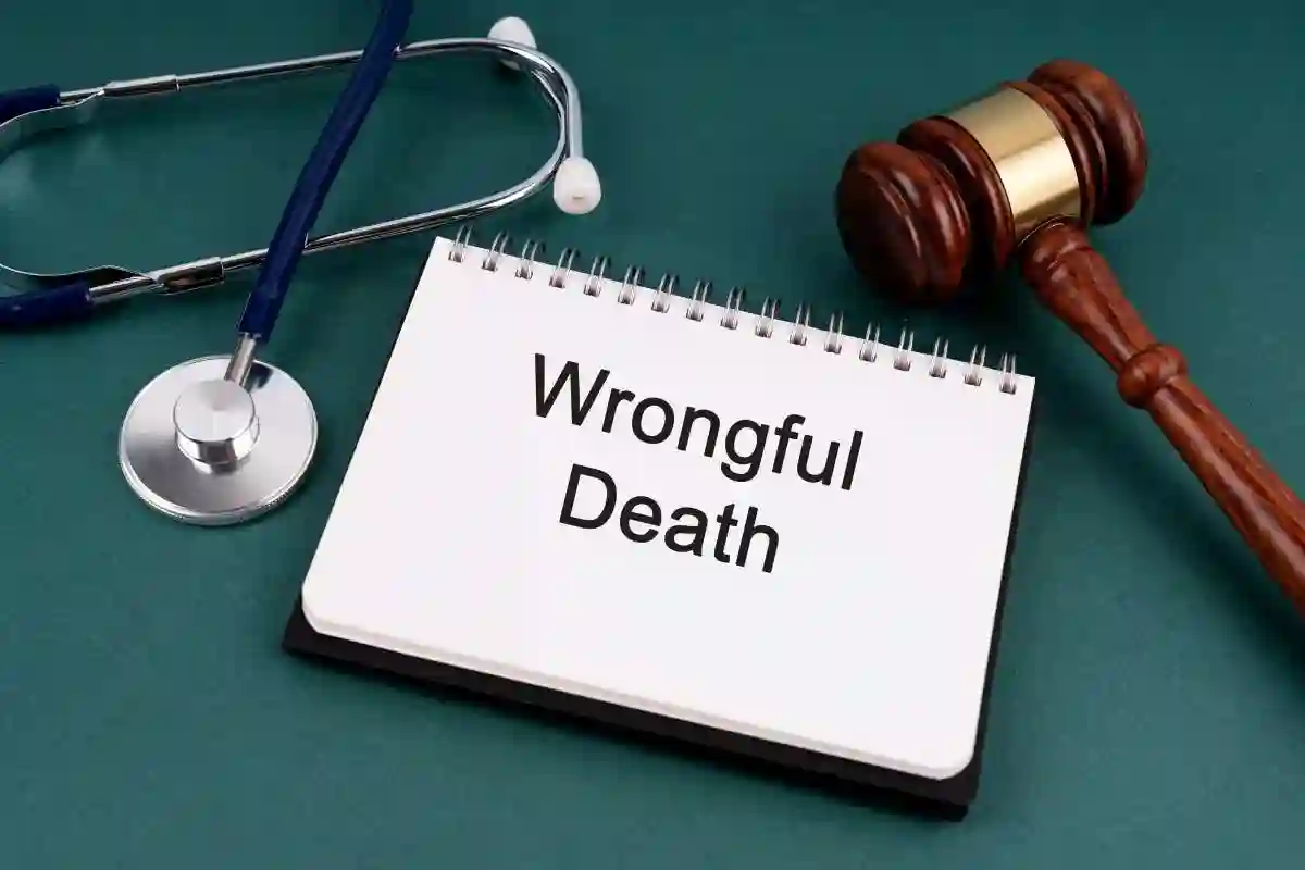 High angle view of Gavel and Wrongful Death text on a Notebook
used in Nashville Child Death Attorney 