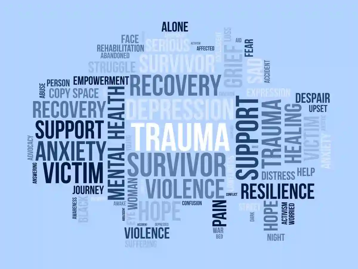 Trauma Survivors word cloud template. Health and Medical awareness concept vector background. used in Shoulder Dystocia Malpractice Lawyer in Nashville