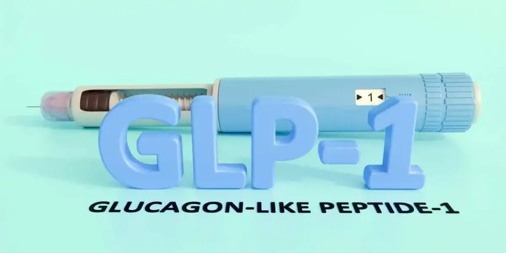 A 3d rendering of pre-filled injection pen, similar to those used for diabetes or weight management medications with letters spell out GLP-1 USED IN Zepbound Eye Problems Update