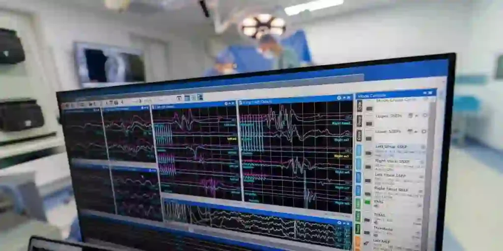 Surgery vital signs monitor. Medical staff monitor vital signs on screens during surgery in a hospital. used in Victim of an Anesthesia Error In Nashville