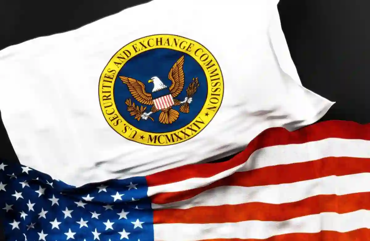 Flag of the United States Securities and Exchange Commission along with a flag of the United States of America as a symbol of a connection between them, 3d illustration used in securities litigation

