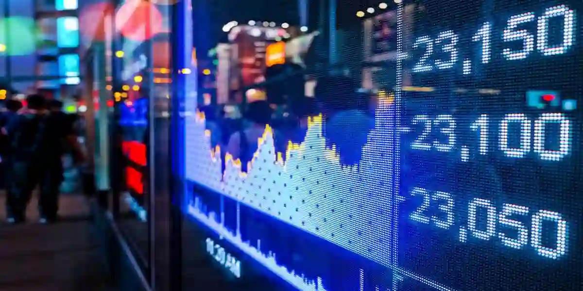 3d stock chart out side of city street 