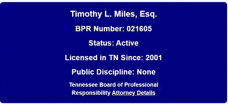 timothy l. miless board of professional responsibility number no disipline with link  to board
