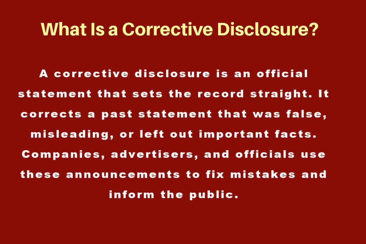 Definition of a corrective disclsosure red background white and yellow foreground used in Demystifying Corrective Disclosures 