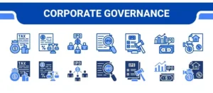 Corporate Governance Icon Collection, featuring Corporate, Board, Shareholders, Disclosure, Regulations, Equity, Administration.