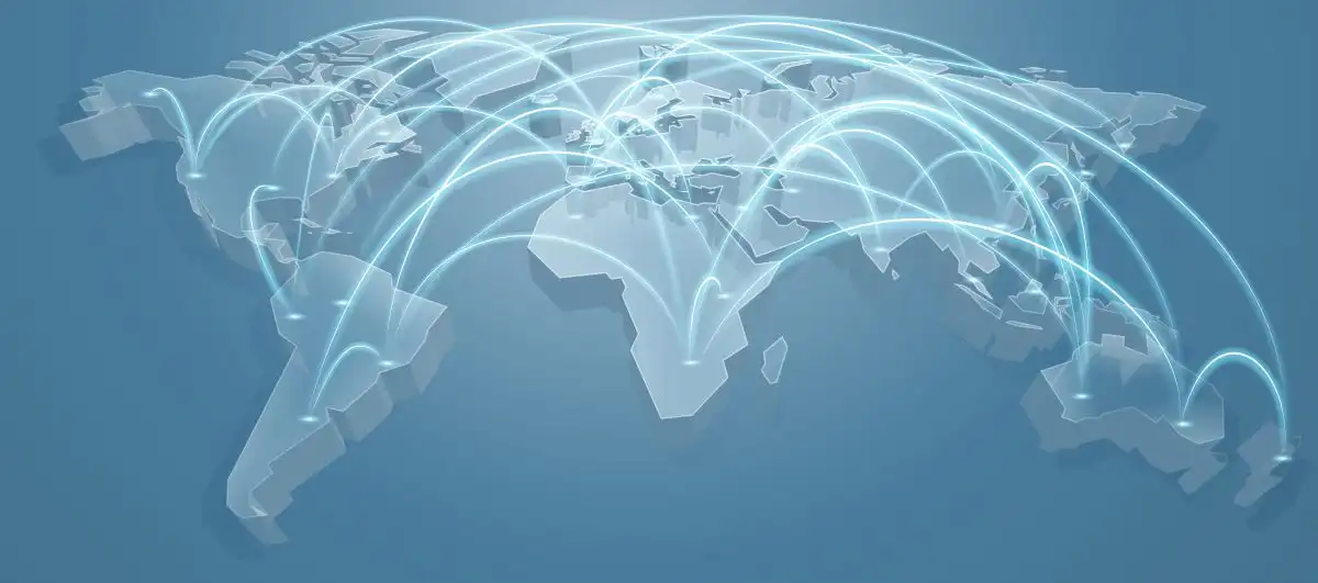A 3d blue world map background concept with flight paths or routes
used in Photronics Class Action Lawsuit
