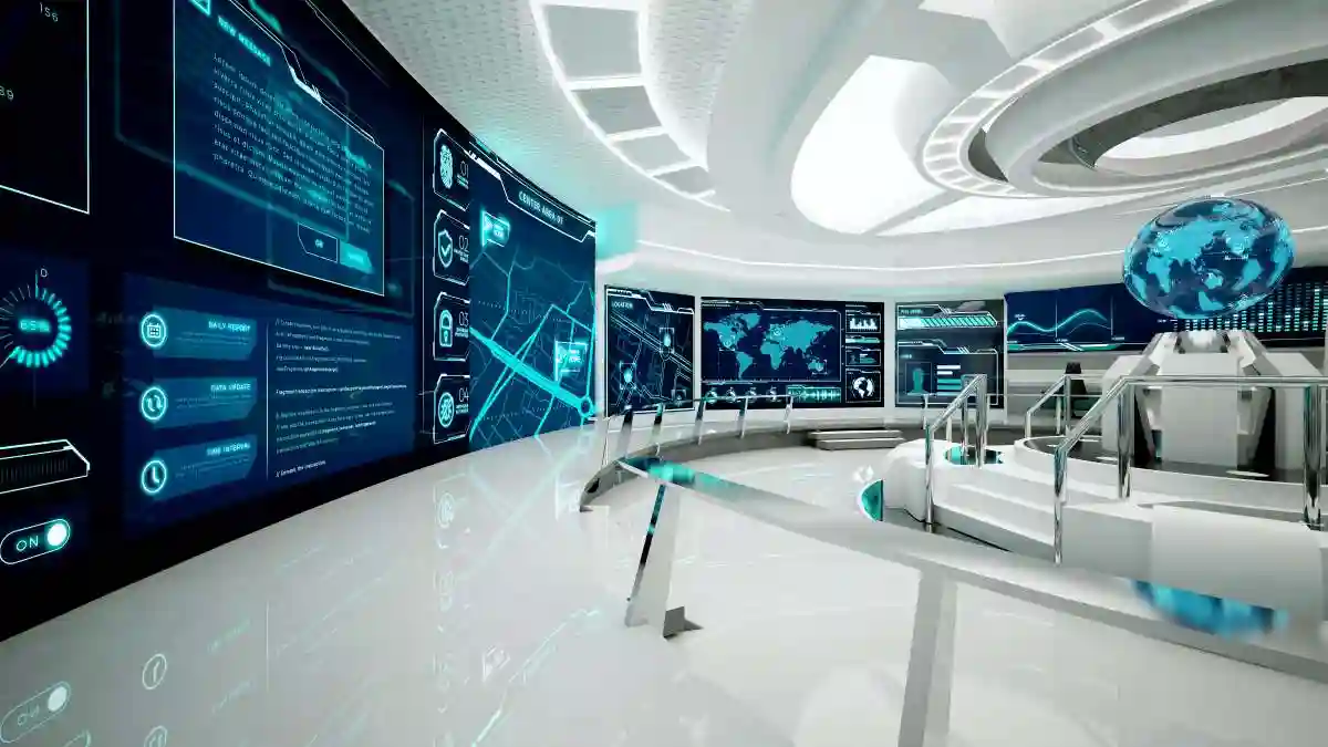 Command center, interior design, 3D rendering, control room

