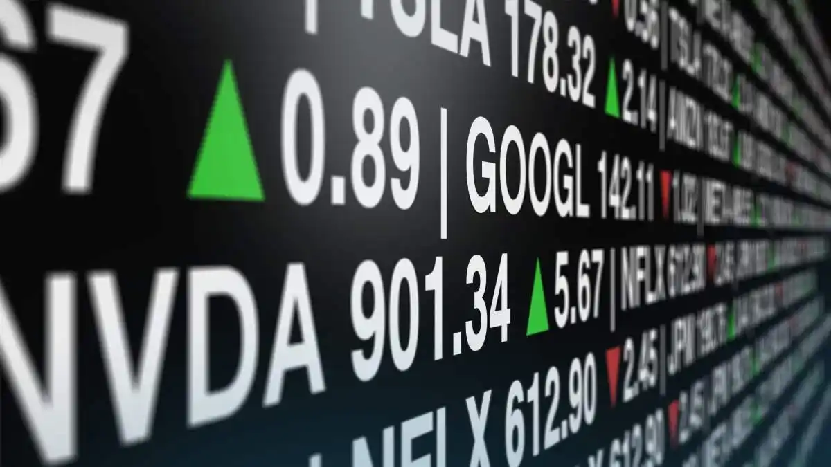 Close-up of stock market ticker showing real time financial data, rising and falling indicators with company names reflecting dynamic trading activity and market movement. in Wise Group Class Action Lawsuit