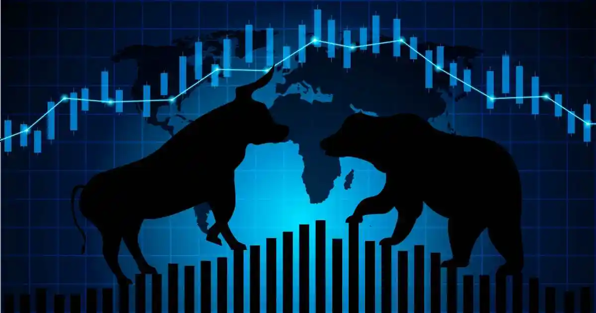 Stock market and exchange of world. Bull Market Vs. Bear Market . Candle stick graph chart of stock market investment trading. blue background. Vector.  Wise Group Class Action Lawsuit
