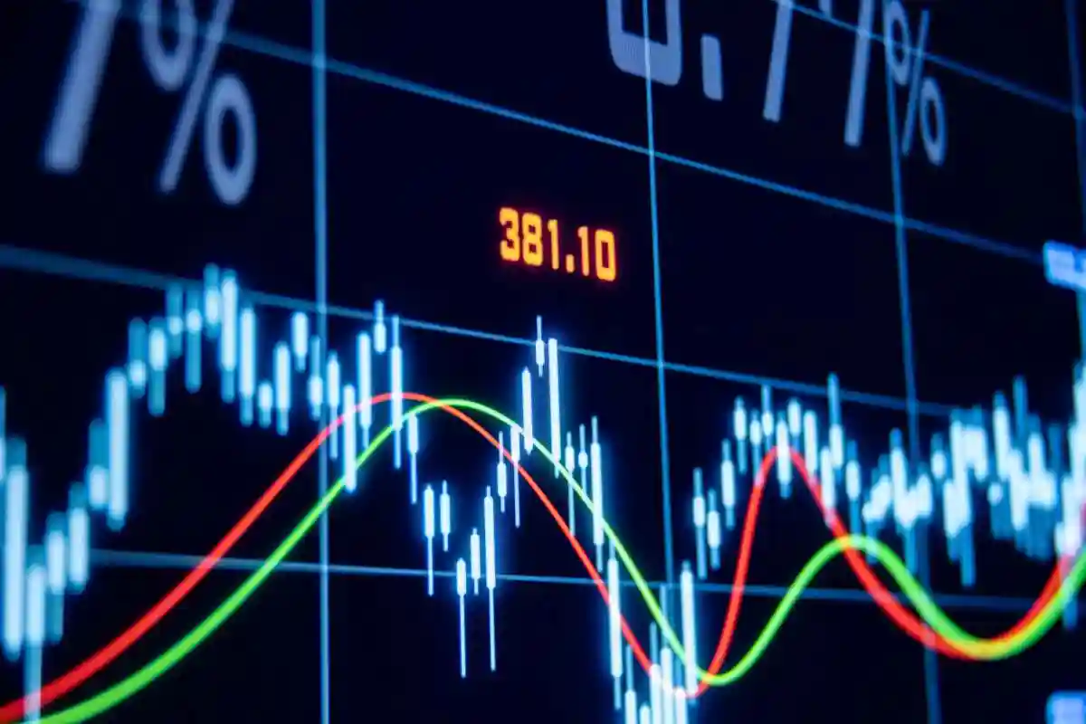 Stock exchange, chart, financial figures and lines. 