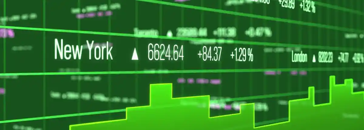 Close up stock chart, prices, stock ticker, market data in green. Stock market and exchange, invest, banking, trading, risk, volatility. 3D illustration 
used in the Hertz Class Action Lawsuit