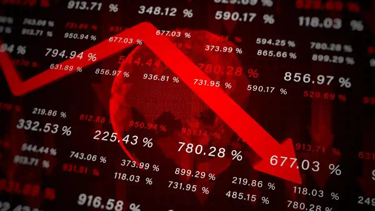 Red Downward Arrow Showing Global Stock Market Crash and Economic Recession with Falling Percentages Representing Tariff Effects and Financial Crisis 3d rendering
used in GoDaddy Class Action Lawsuit