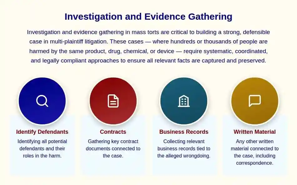 investigation and evidence building in mass torts