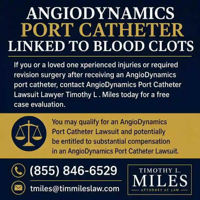 Angiodynamics port catheter linked to blood clots 1 Attornyey add for free case evaluation in