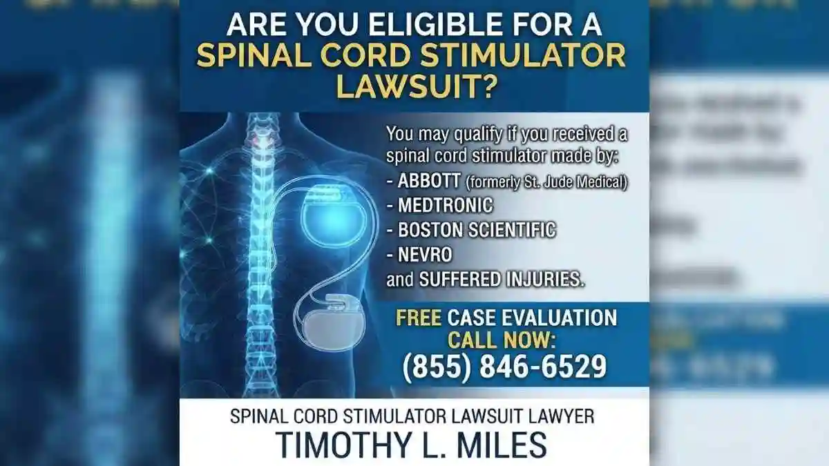 Did your suffer spinal cord stimulator injuries? 4 addy advertisement for free case evaluation in Spinal Cord Stimulator Injuries