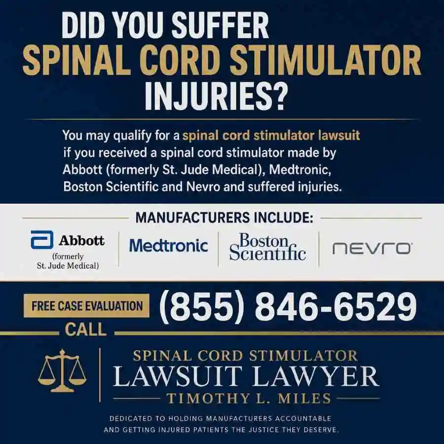 Did your suffer spinal cord stimulator injuries? 3 spinal cord stimulator lawsuit lawyer 11 spinal cord stimulator lawsuit lawyer 11