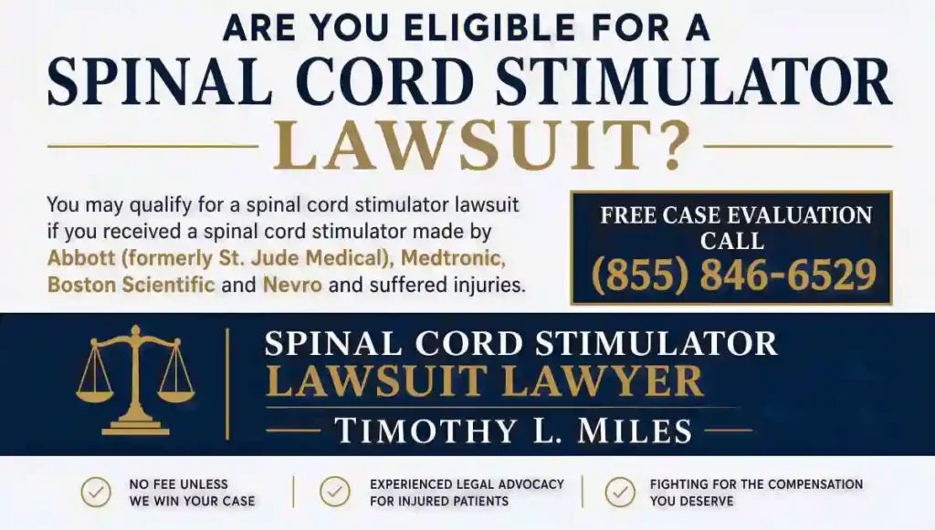 addy advertisement for free case evaluation in Spinal Cord Stimulator Lawsuit