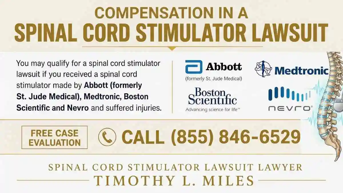 Did your suffer spinal cord stimulator injuries? 1 addy advertisement for free case evaluation in Spinal Cord Stimulator Injuries