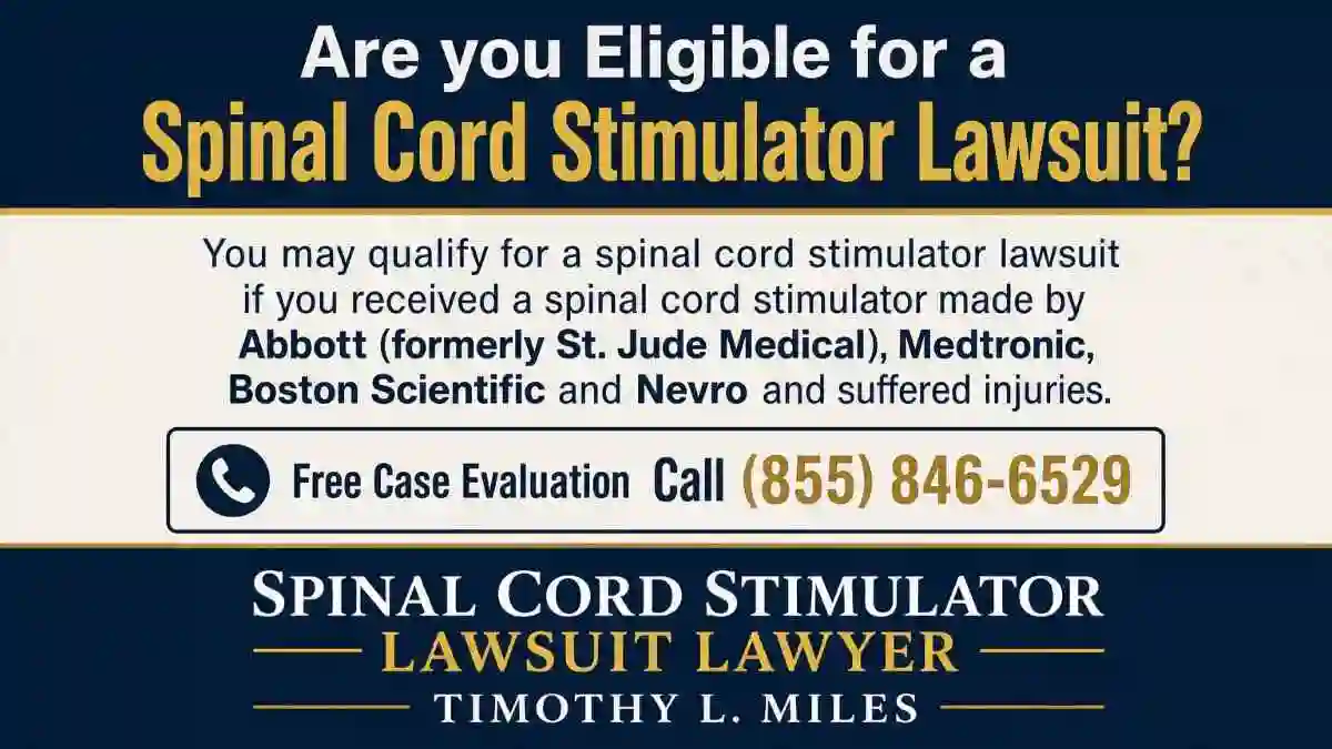 Compensation in a spinal cord stimulator lawsuit 3 addy advertisement for free case evaluation in Spinal Cord Stimulator Lawsuit