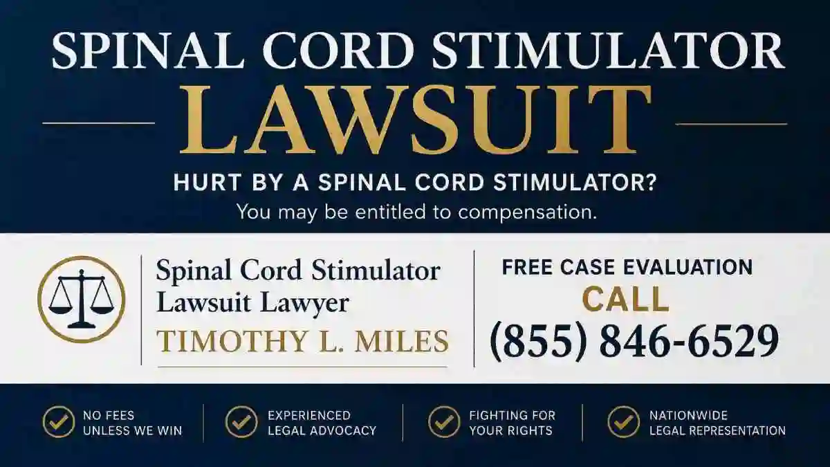 Do you qualify for a spinal cord stimulator lawsuit? 1 addy advertisement for free case evaluation in Spinal Cord Stimulator Lawsuit