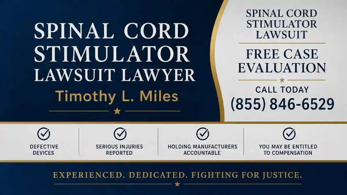 Do you qualify for a spinal cord stimulator lawsuit? 3 addy advertisement for free case evaluation in Spinal Cord Stimulator Lawsuit