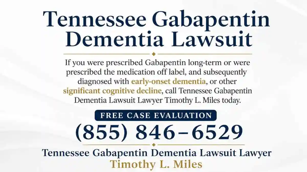 Tennessee gabapentin dementia lawsuits | (855) 846–6529 2 attorney add for free case evaluation in Tennessee Gabapentin Dementia Lawsuits.